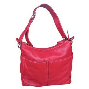 OiOi Diaper Bag Pompeian Red Leather Two Pocket Hobo Quality Made Retails $230